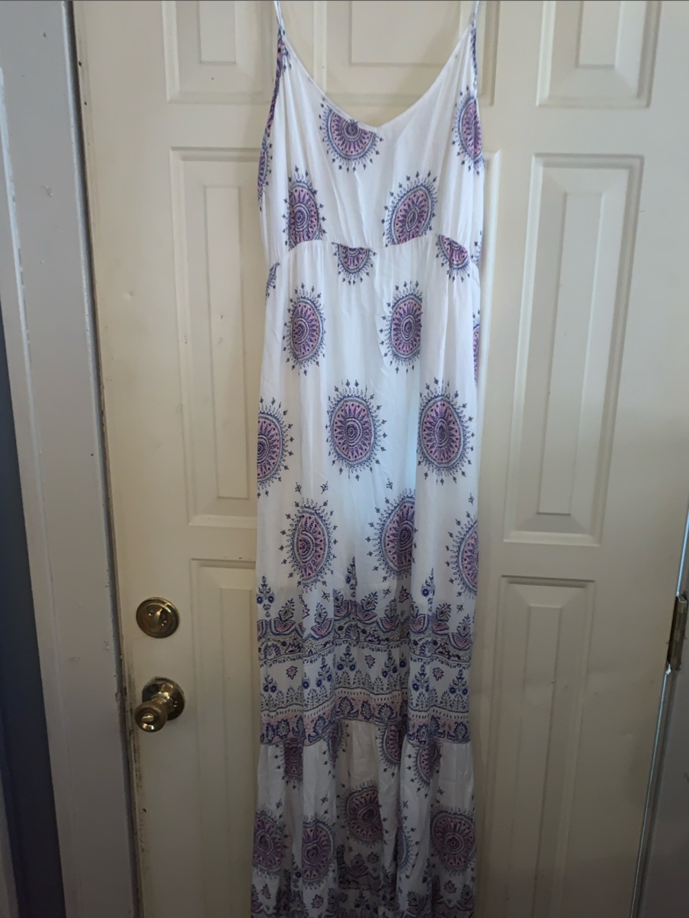 Fringe Studio White Maxi Dress with Purple Medallion Print